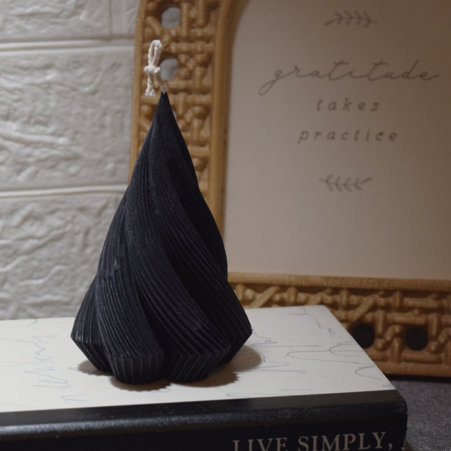 Black Swirl Cone Candle | Palm Wax Candle | Modern Sculptural Candle | Halloween Decor | Unique Dark Art Gift