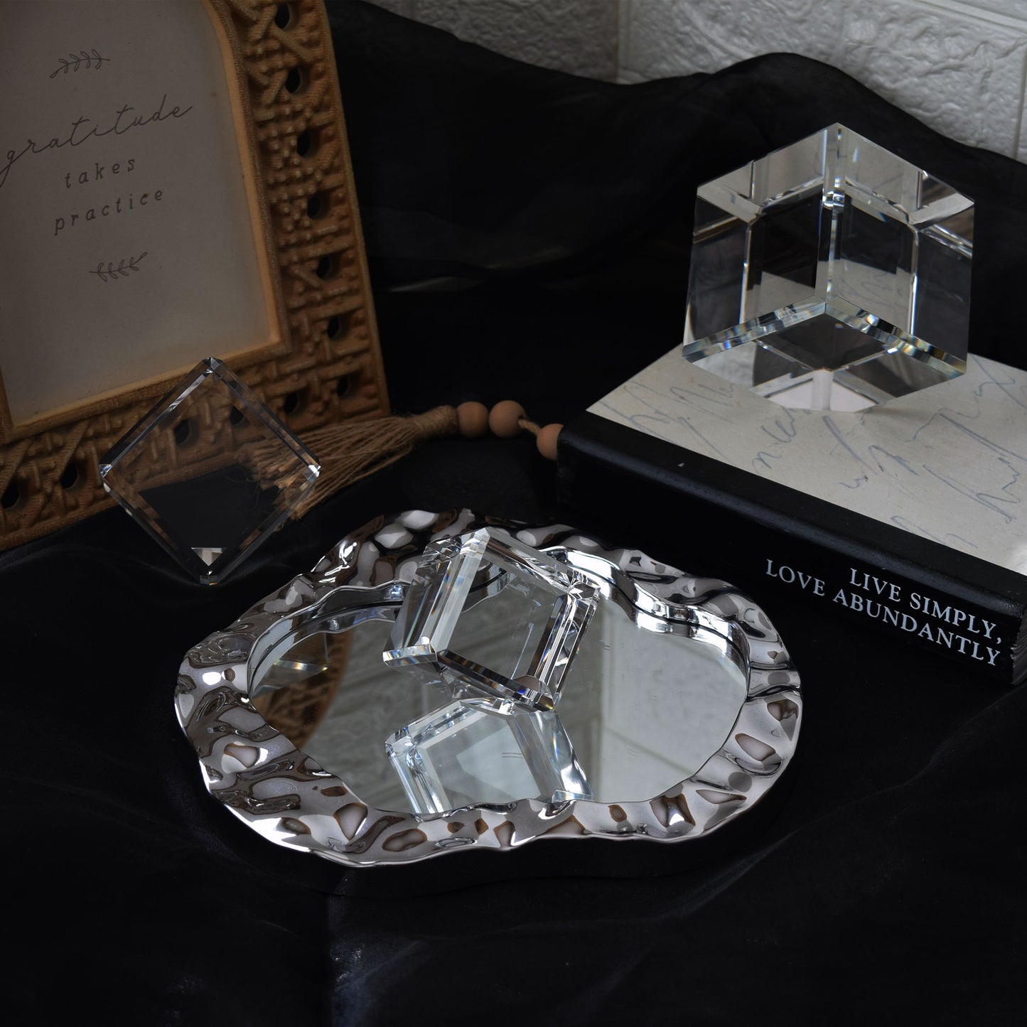 Blank Crystal Cube, Beveled Optical Clear Display Cube Only or with Rotating Base