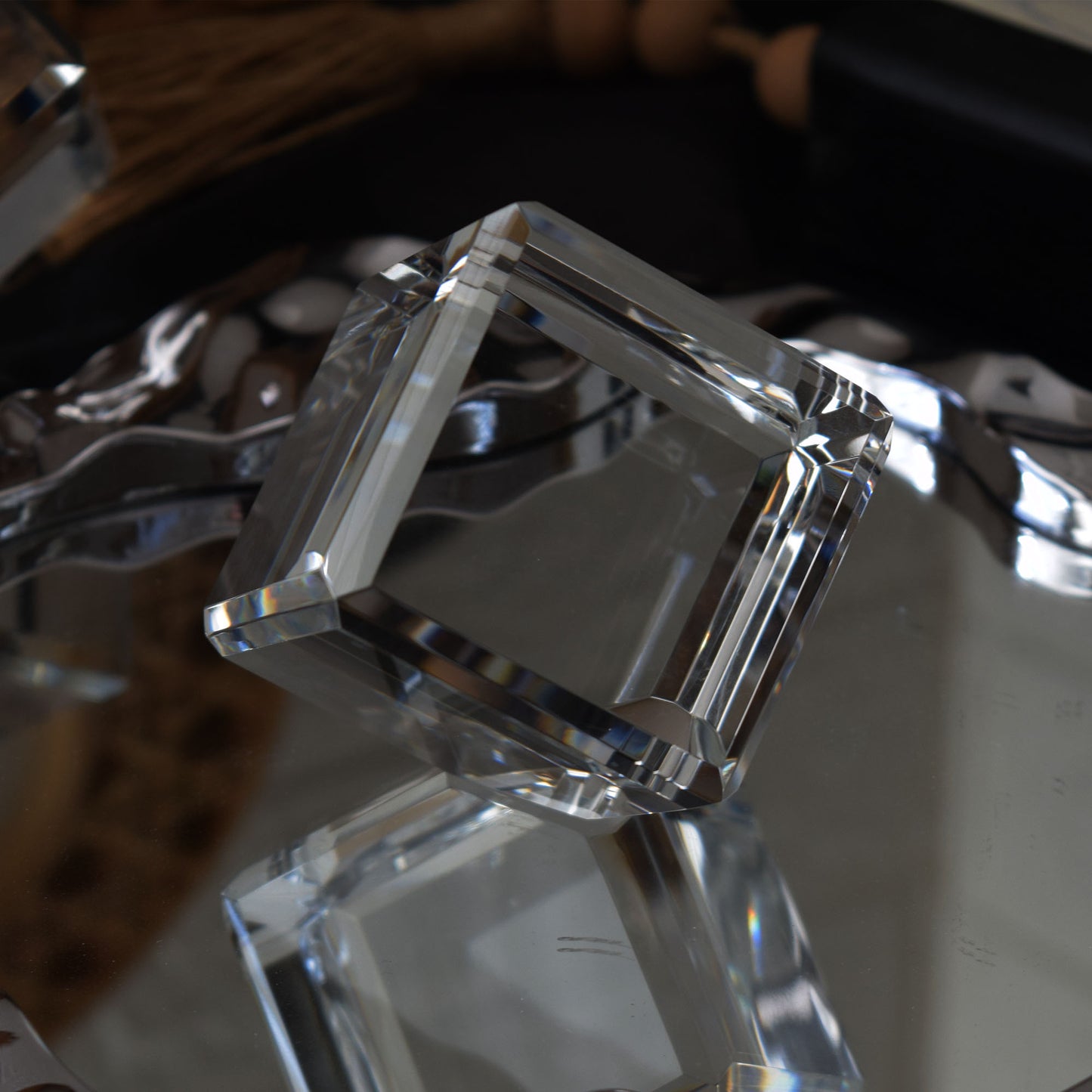 Blank Crystal Cube, Beveled Optical Clear Display Cube Only or with Rotating Base