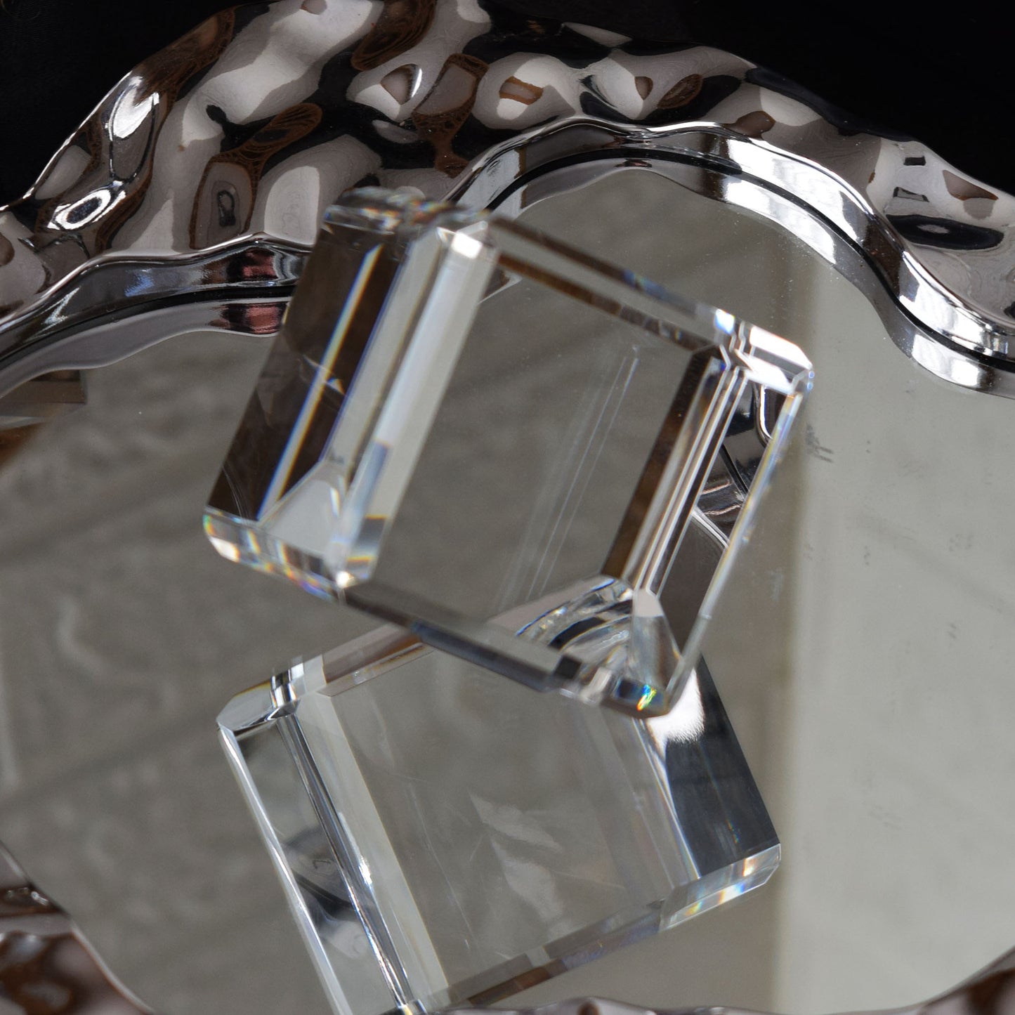 Blank Crystal Cube, Beveled Optical Clear Display Cube Only or with Rotating Base