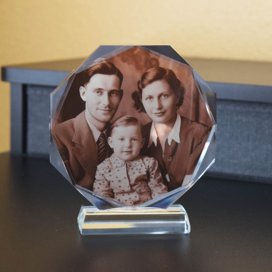 Personalized Crystal Photo or Logo Display – Custom Octagon Keepsake with QR Code, Business Gift, Memorial or Family Picture Decor (Copy)