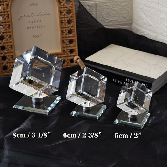 Blank Crystal Cube, Beveled Optical Clear Display Cube Only or with Rotating Base