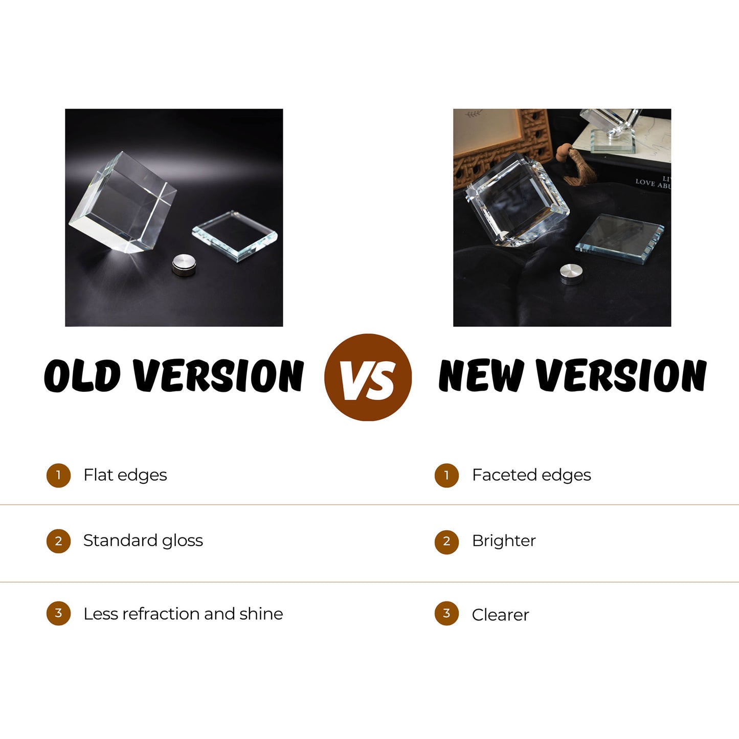 Blank Crystal Cube, Beveled Optical Clear Display Cube Only or with Rotating Base