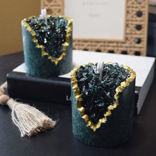 Green Geode Candle – Palm Wax Crystal Candle with Gel Core, Boho Spiritual Home Decor