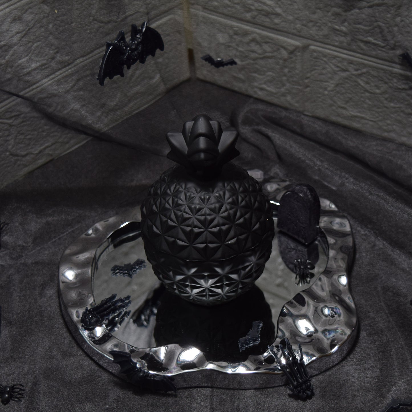 Gothic Halloween Candle | Handmade Black Rose Candle with Red Petals, Natural Beeswax Palm Wax Candle