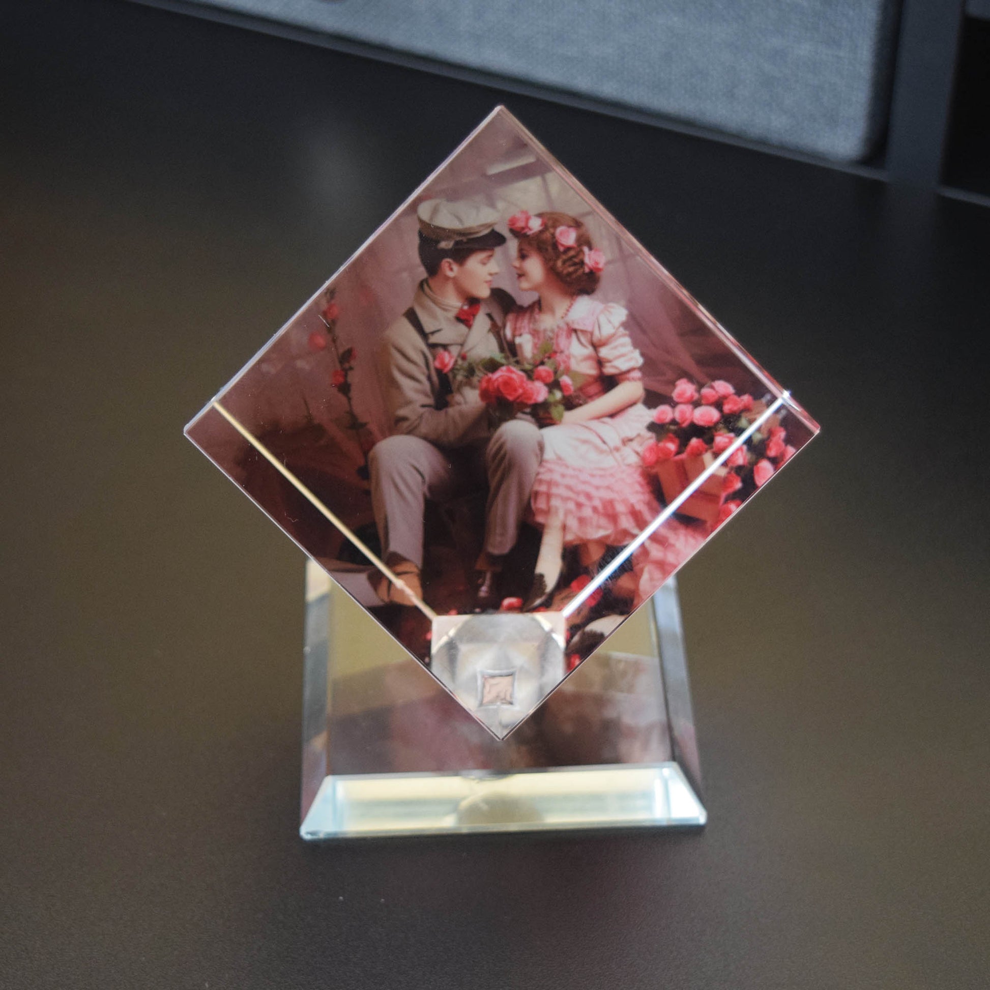 Personalized spinning crystal photo cube with custom photo